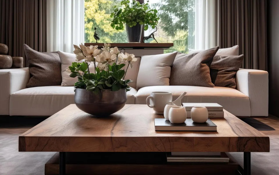 Walnut coffee table with matching tables for living room​